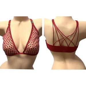 Victorias Secret Starburst Unlined Plunge Bra Underwire Red‎ Embroidered 36D NWT